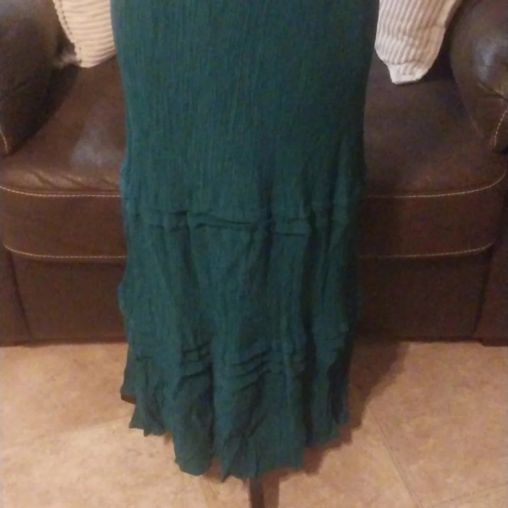 Max + Ash Teal Emerald Green Smocked Gauzy Tiered Puff Sleeve Maxi Dress‎ Boho - Picture 3 of 8